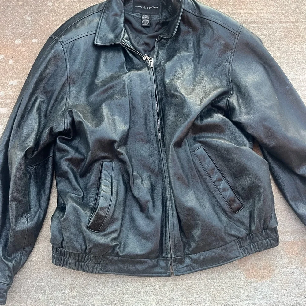Croft & Barrow Black Leather Jacket Full Zip Men’s Large LT Bomber Quilted Liner